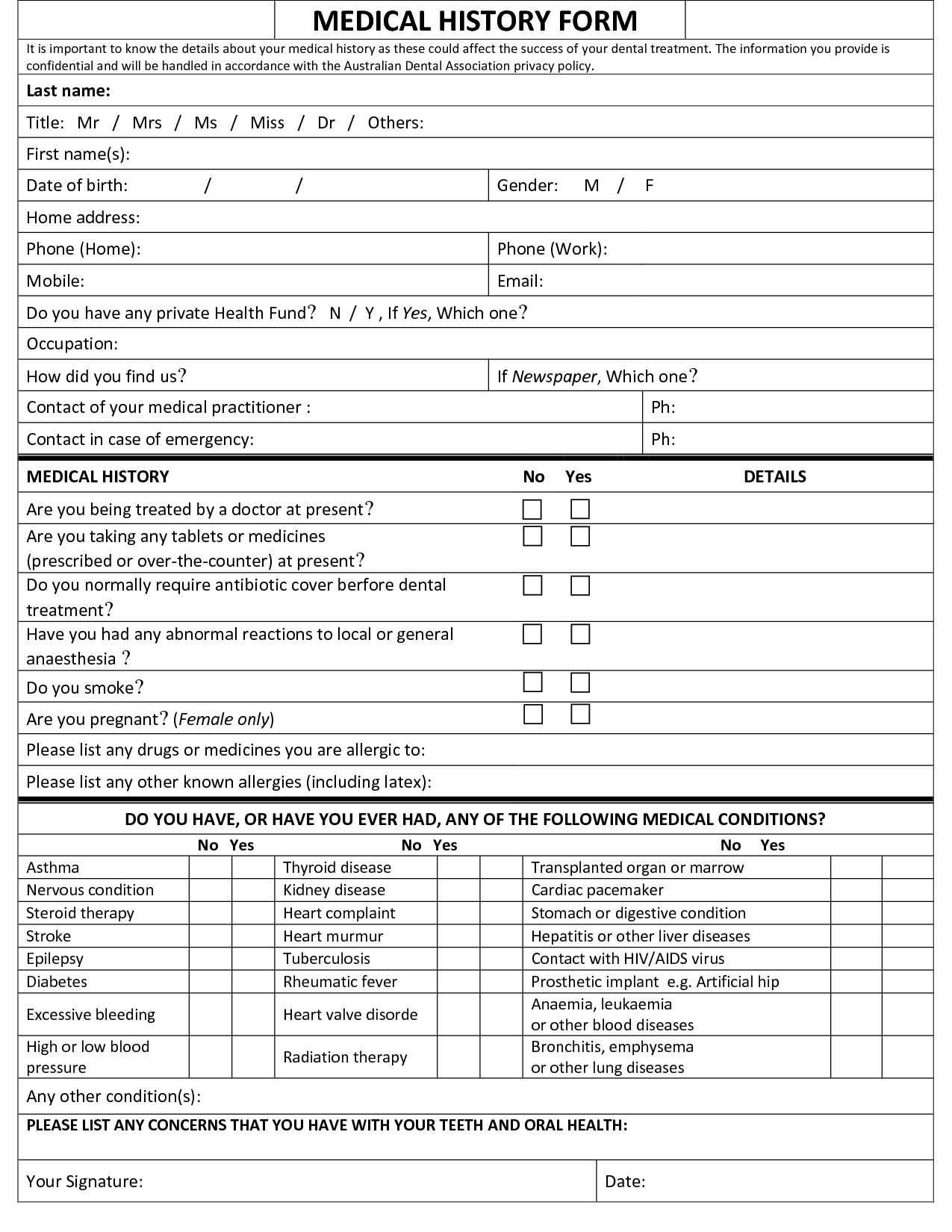 Medical History Form Template | Templates Free Printable In Medical History Template Word