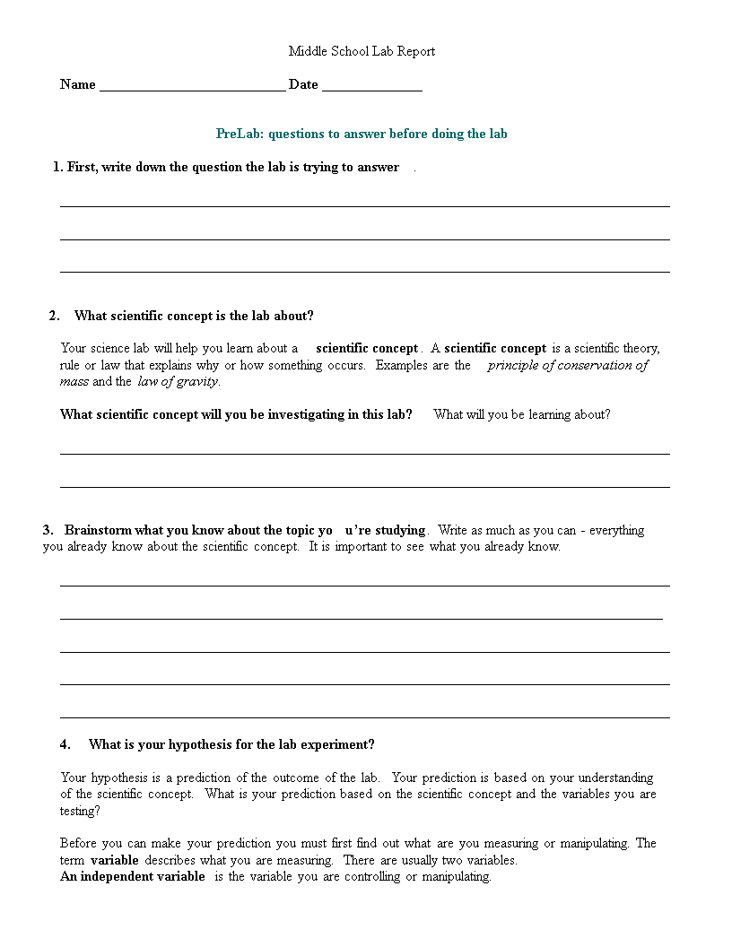 Middle School Lab Report | Templates At In Science Experiment Report Template