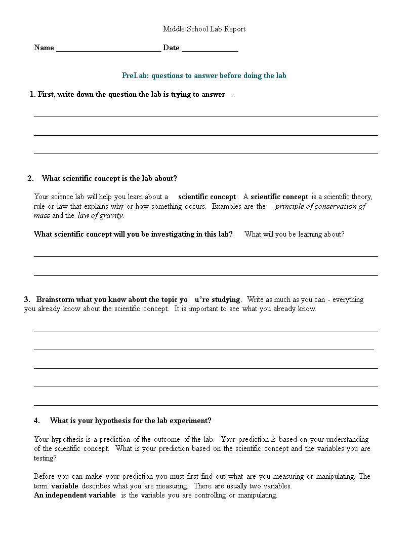 Middle School Lab Report | Templates At Throughout Science Lab Report Template