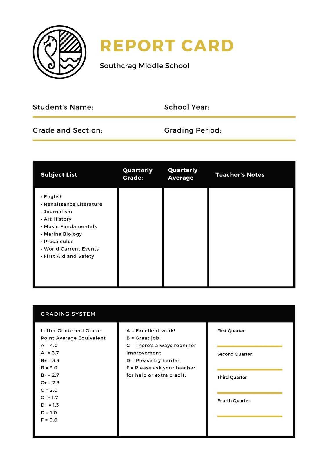 Middle School Report Card – Templatescanva With Regard To Middle School Report Card Template