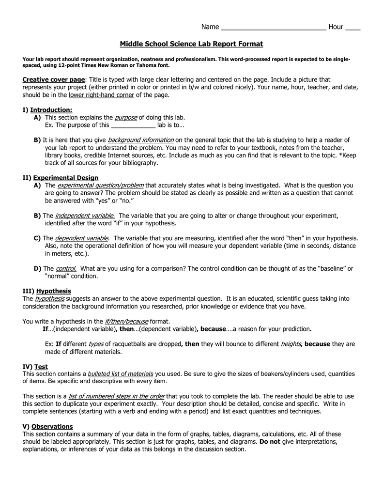 Middle School Science Lab Report Format Regarding Science Experiment Report Template