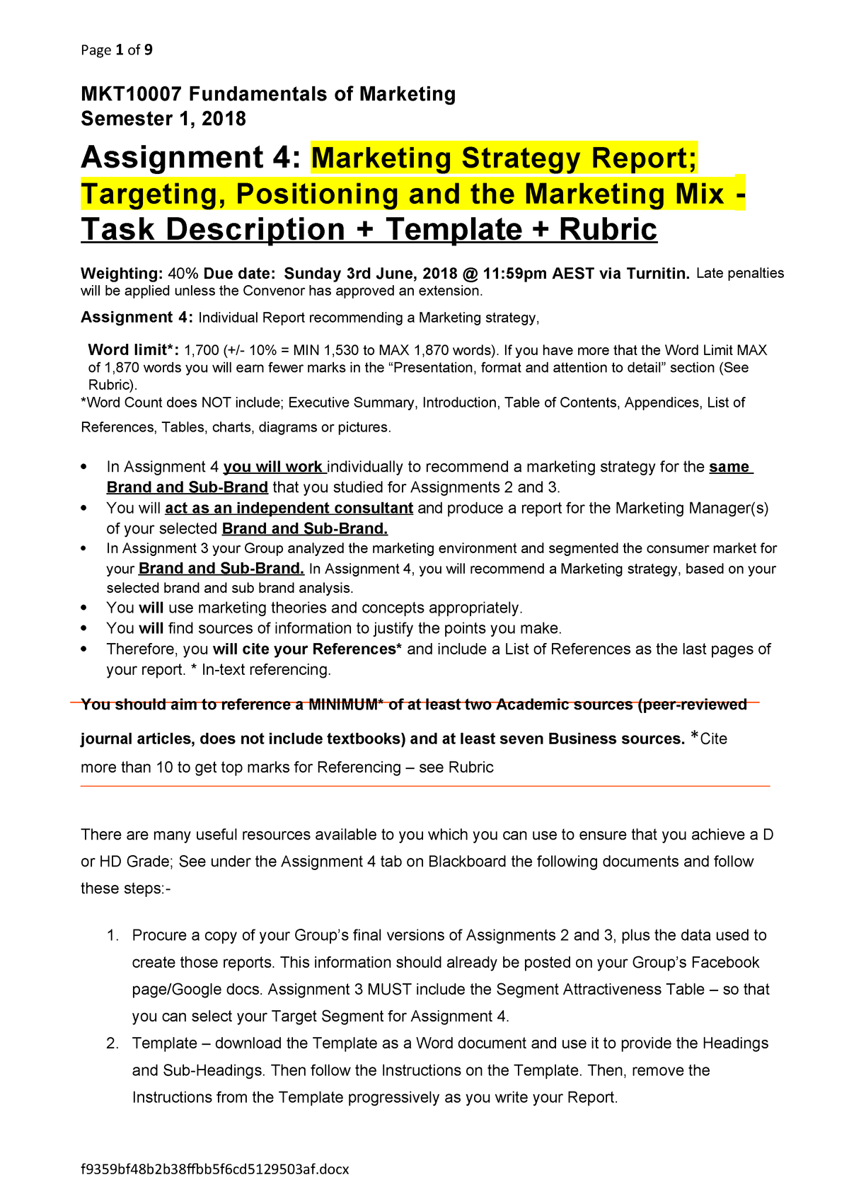 Mkt10007 Assignment 4 Template & Rubric S1,18 – Marketing For Assignment Report Template