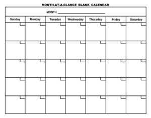Month At A Glance Blank Calendar | Monthly Printable Calender within Month At A Glance Blank Calendar Template