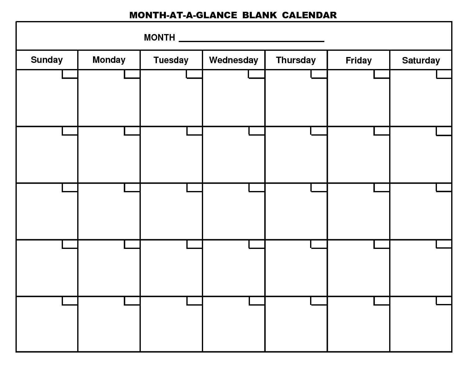 Month At A Glance Blank Calendar | Monthly Printable Calender Within Month At A Glance Blank Calendar Template