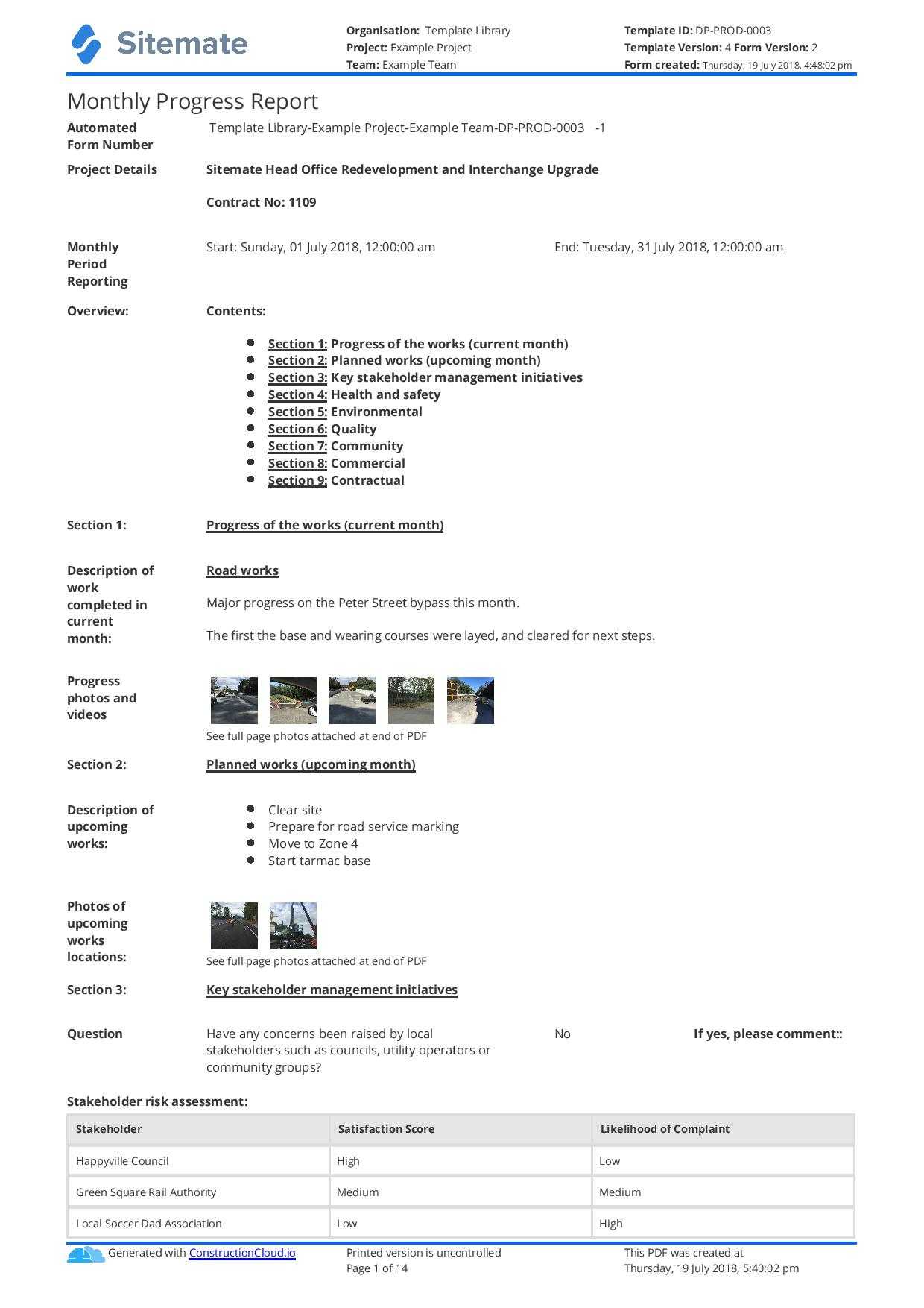 Monthly Construction Progress Report Template: Use This Regarding Project Monthly Status Report Template