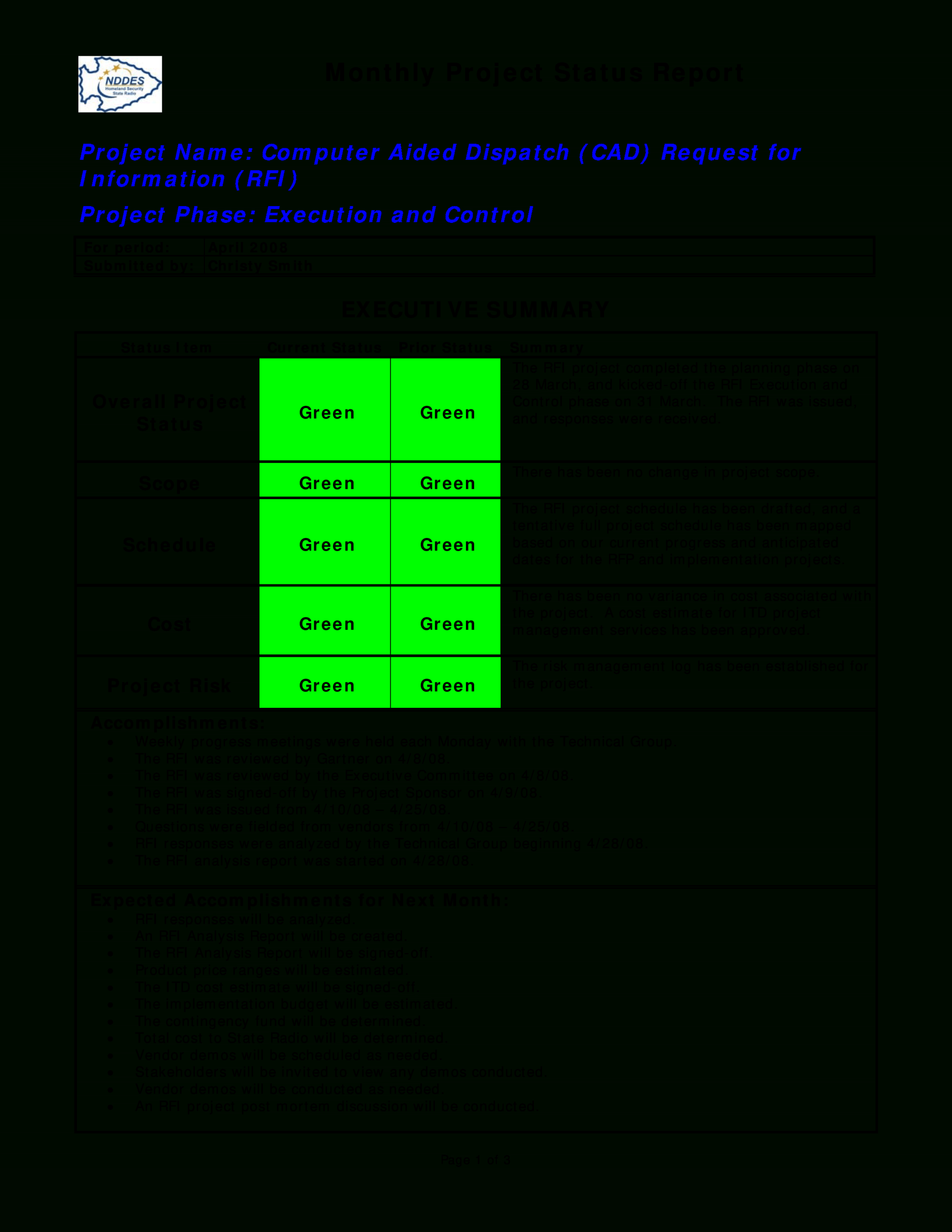 Monthly Project Status Report | Templates At Intended For Monthly Status Report Template