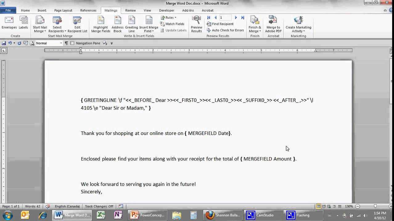 Ms Word 2010 – Mail Merge: Switches Within How To Create A Mail Merge Template In Word 2010