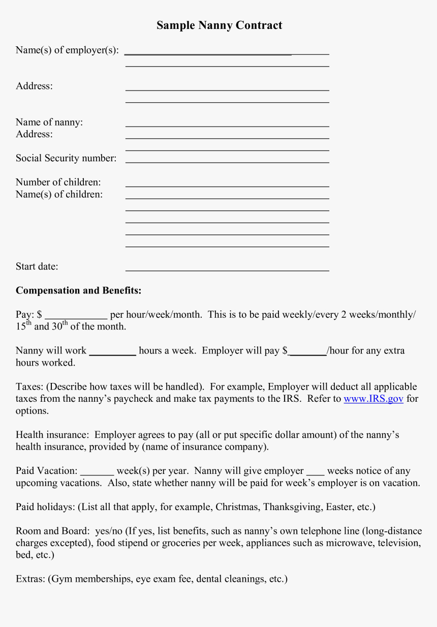 Nanny Contract Template Babysitter Pdf Fill Online With Nanny Contract Template Word