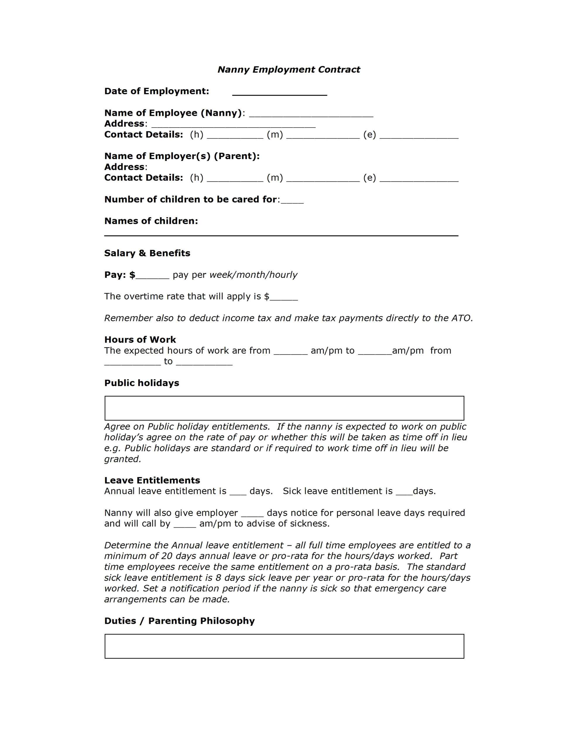 Nanny Contract Template Pertaining To Nanny Contract Template Word