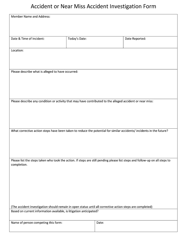 Near Miss Report Template Word – Fill Online, Printable Inside Investigation Report Template Doc
