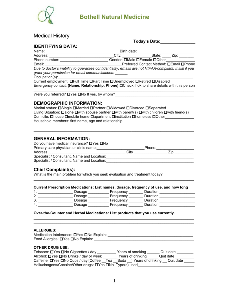 New Patient Intake Form – Word Doc Intended For History And Physical Template Word