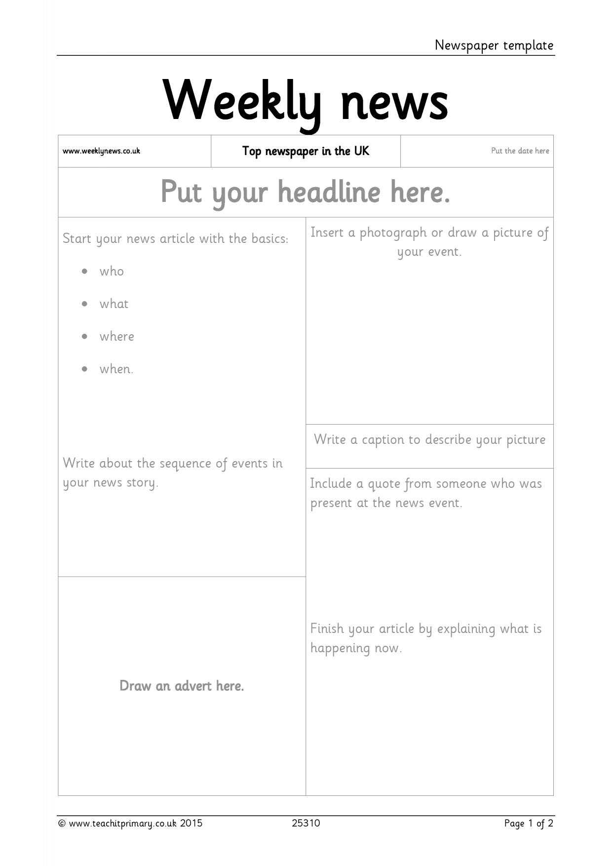 Newspaper Template With Regard To News Report Template