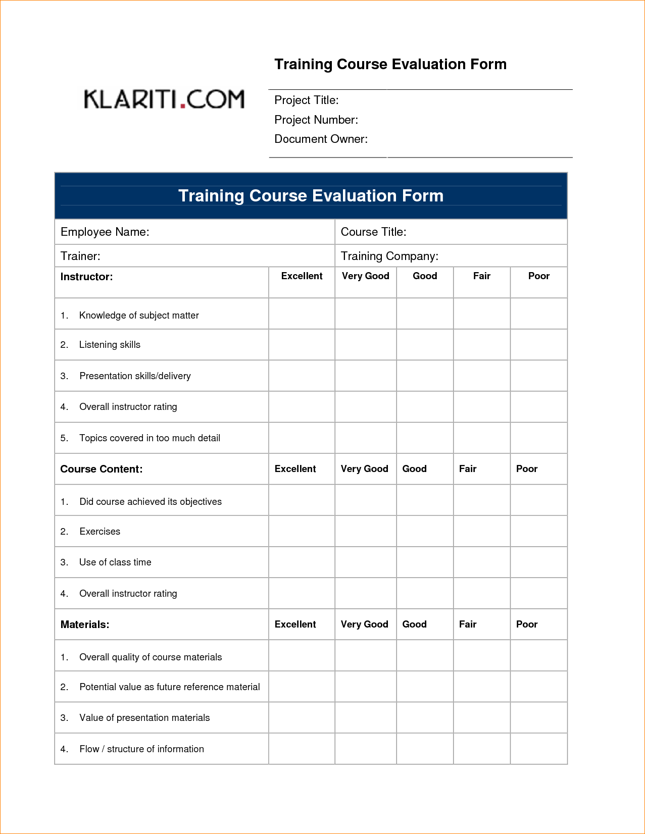 Nice Feedback Form Template For Training Evaluation Within Blank Evaluation Form Template