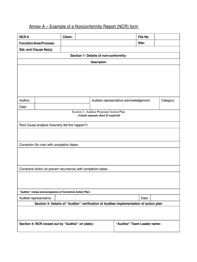 Non Conformance Report Template – Fill Online, Printable With Regard To Non Conformance Report Form Template