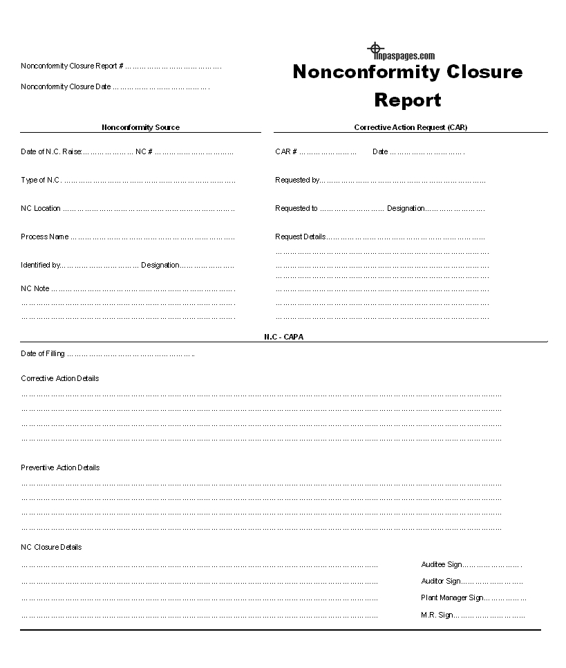 Nonconformity Closure Report Format With Regard To Closure Report Template