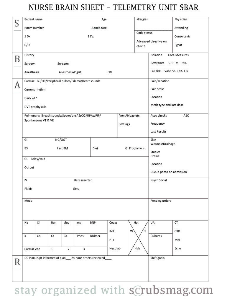 Nurse Brain Sheet Editable – Fill Online, Printable For Nursing Shift Report Template