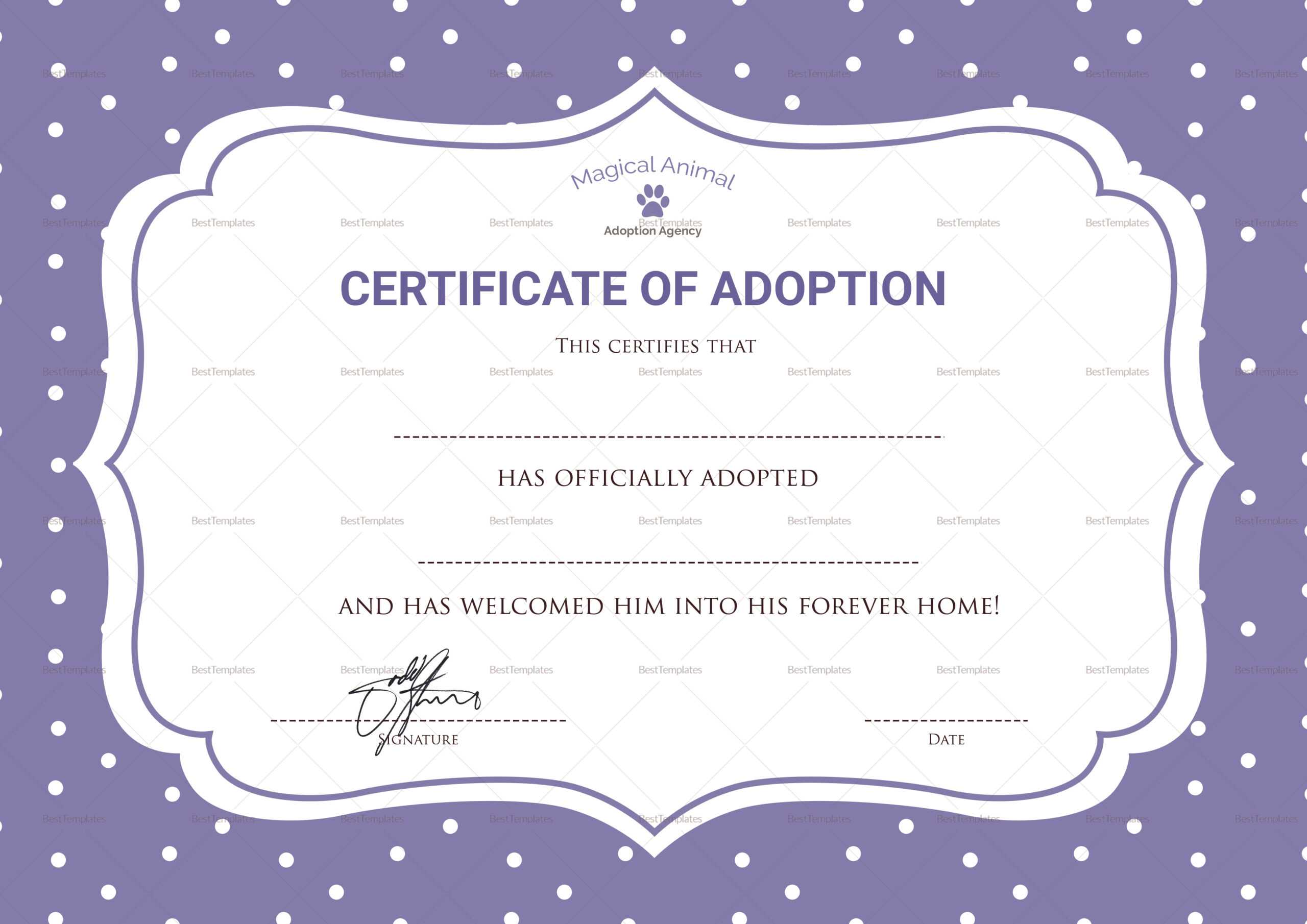 Official Adoption Certificate Template For Blank Adoption Certificate Template