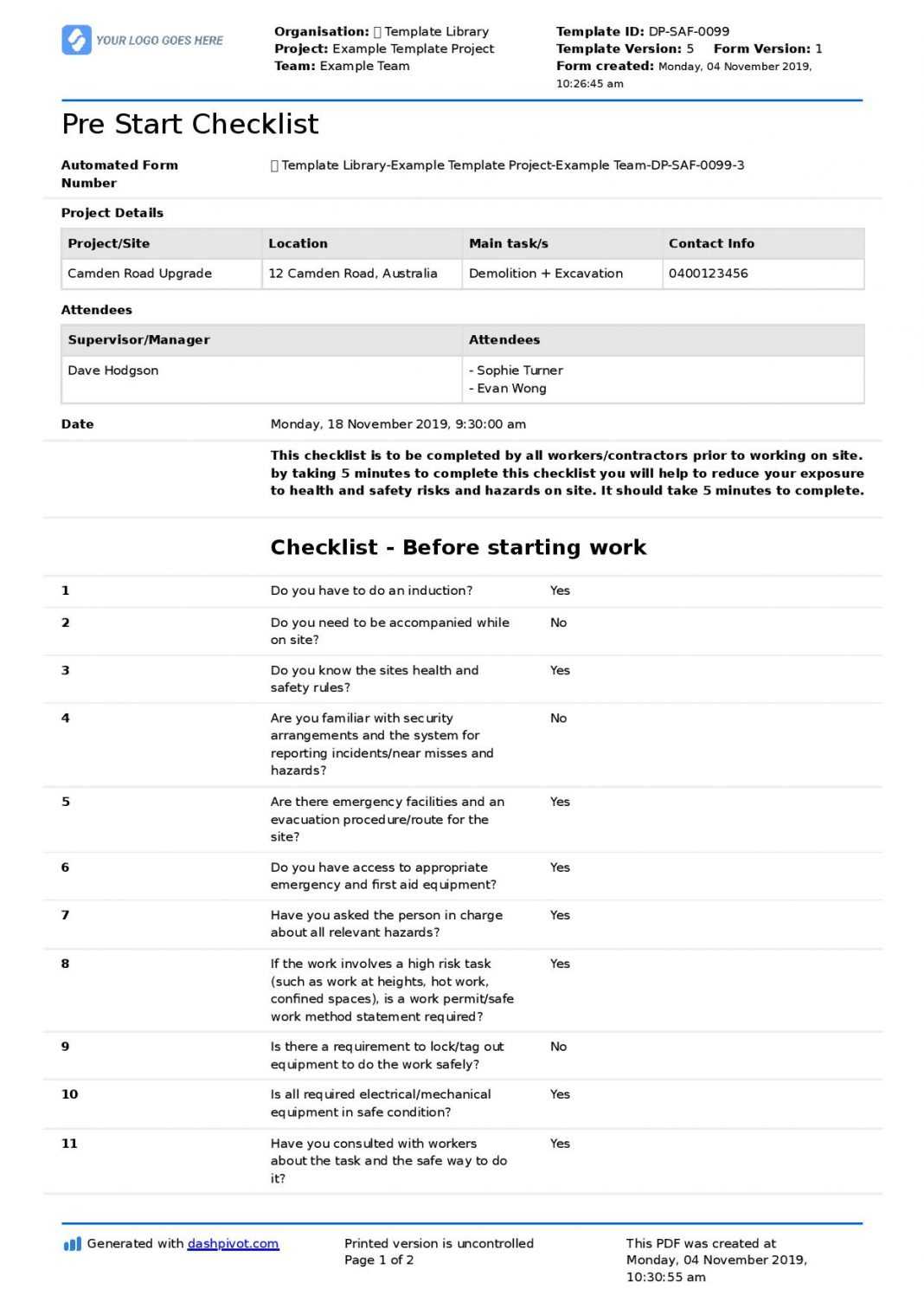 Ohs Monthly Report Template Audit Safety Checklist In Ohs Monthly Report Template