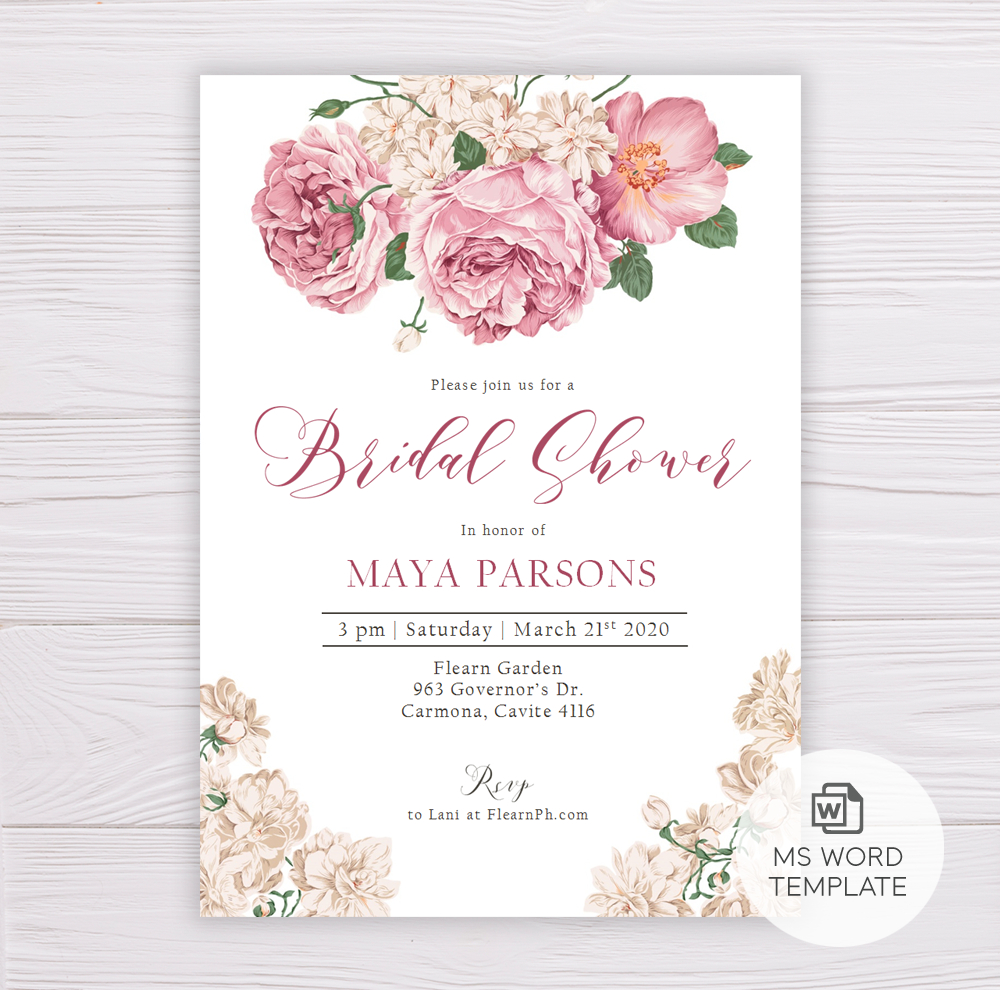 Old Rose Flowers Romantic Bridal Shower Invitation Template Regarding Blank Bridal Shower Invitations Templates