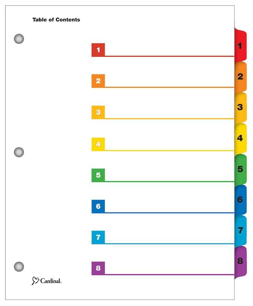 Onestep® Printable Table Of Contents Dividers, 8 Tab, Multicolor Regarding 8 Tab Divider Template Word
