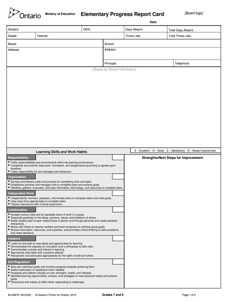 Ontario Report Card Template – Fill Online, Printable Inside Blank Report Card Template