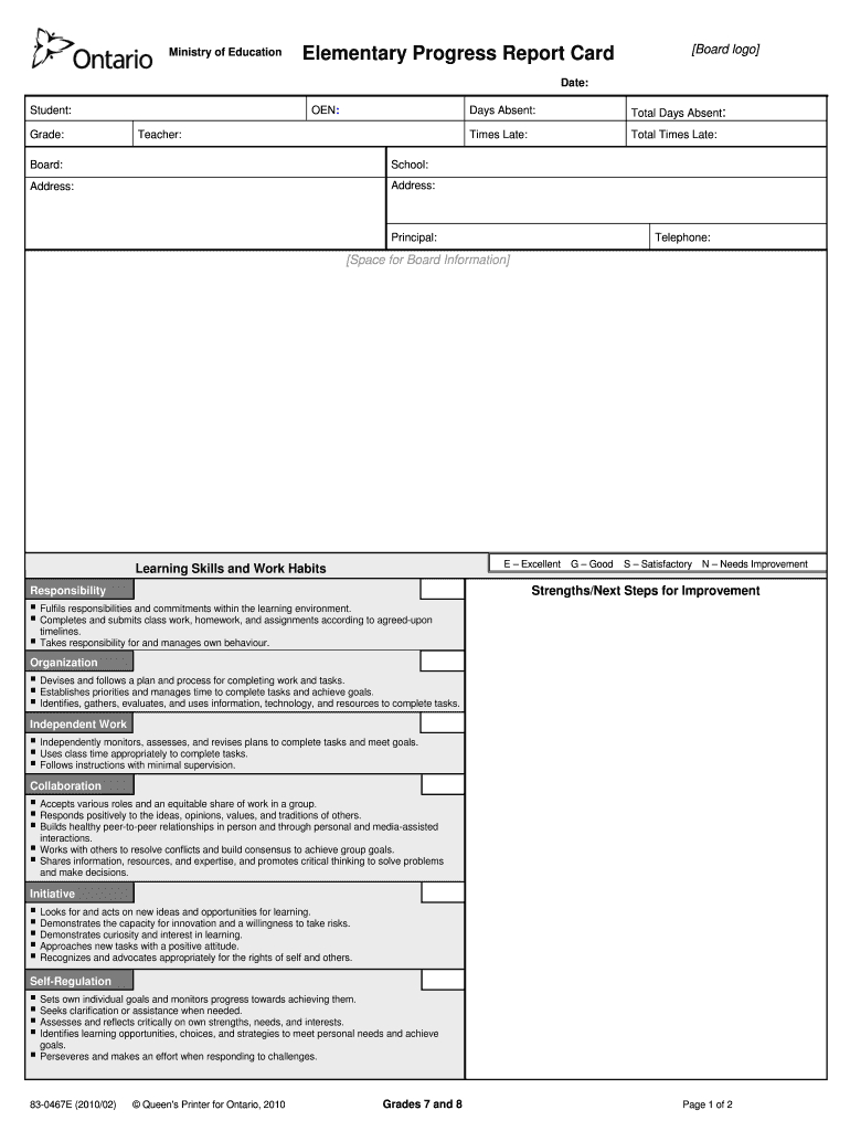 Ontario Report Card Template – Fill Online, Printable Intended For School Progress Report Template