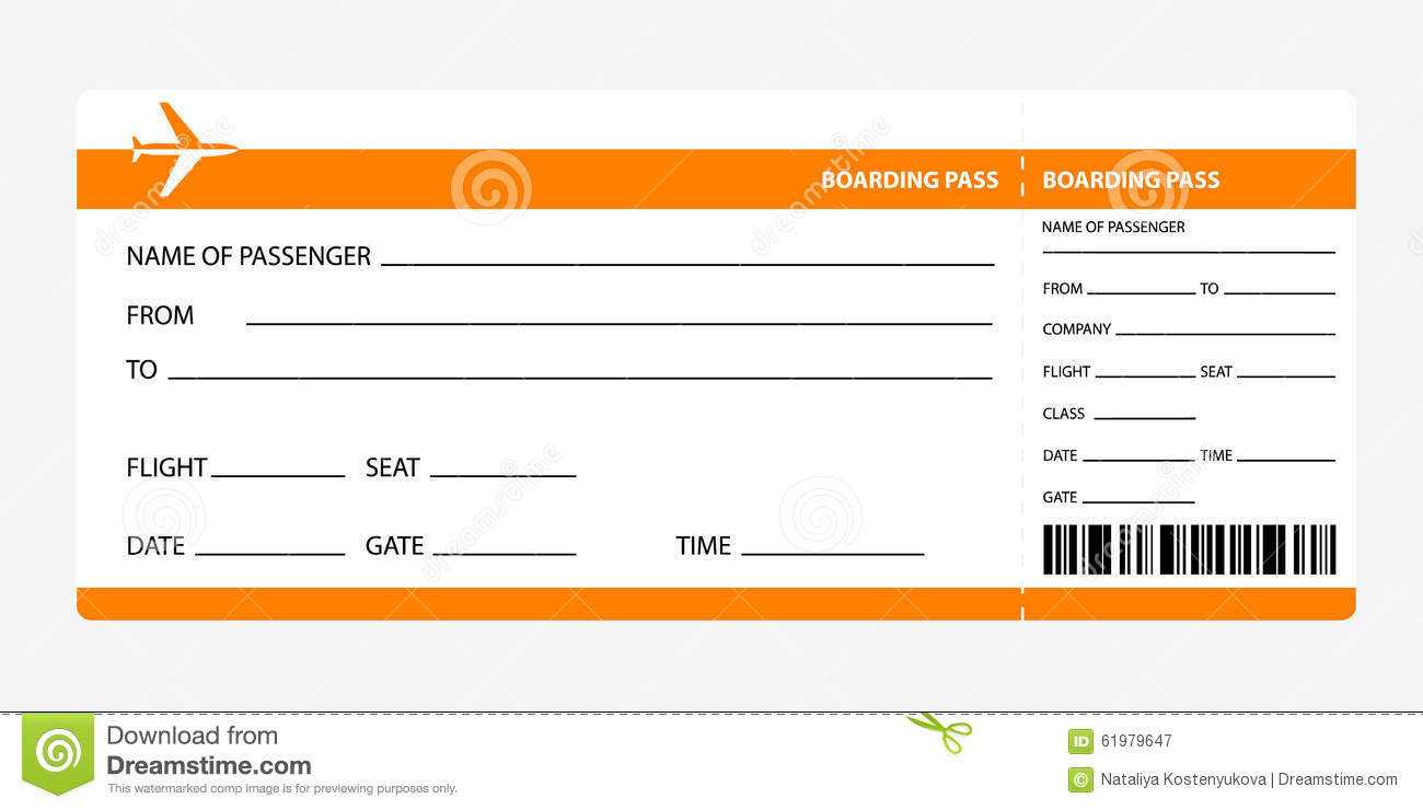 Orange Boarding Pass Stock Vector. Illustration Of Airport With Regard To Plane Ticket Template Word