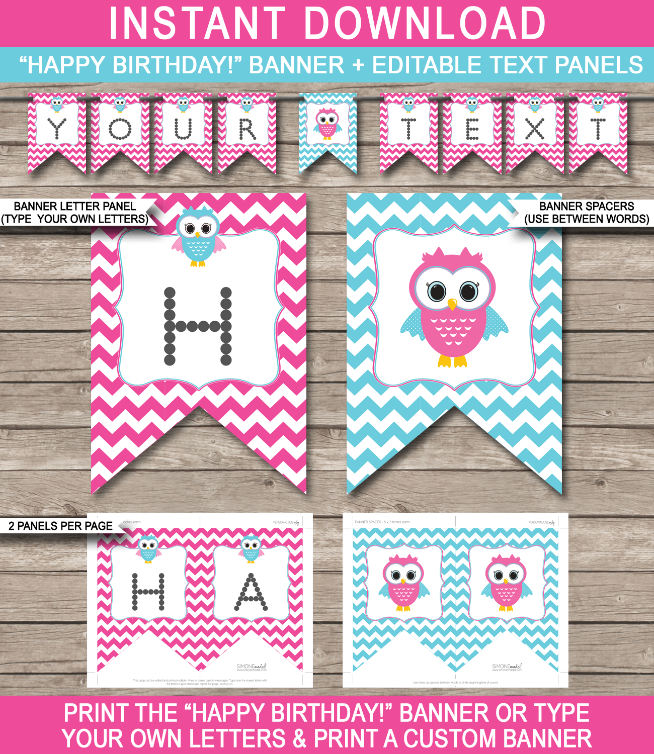 Owl Party Banner Template – Pink In Diy Birthday Banner Template