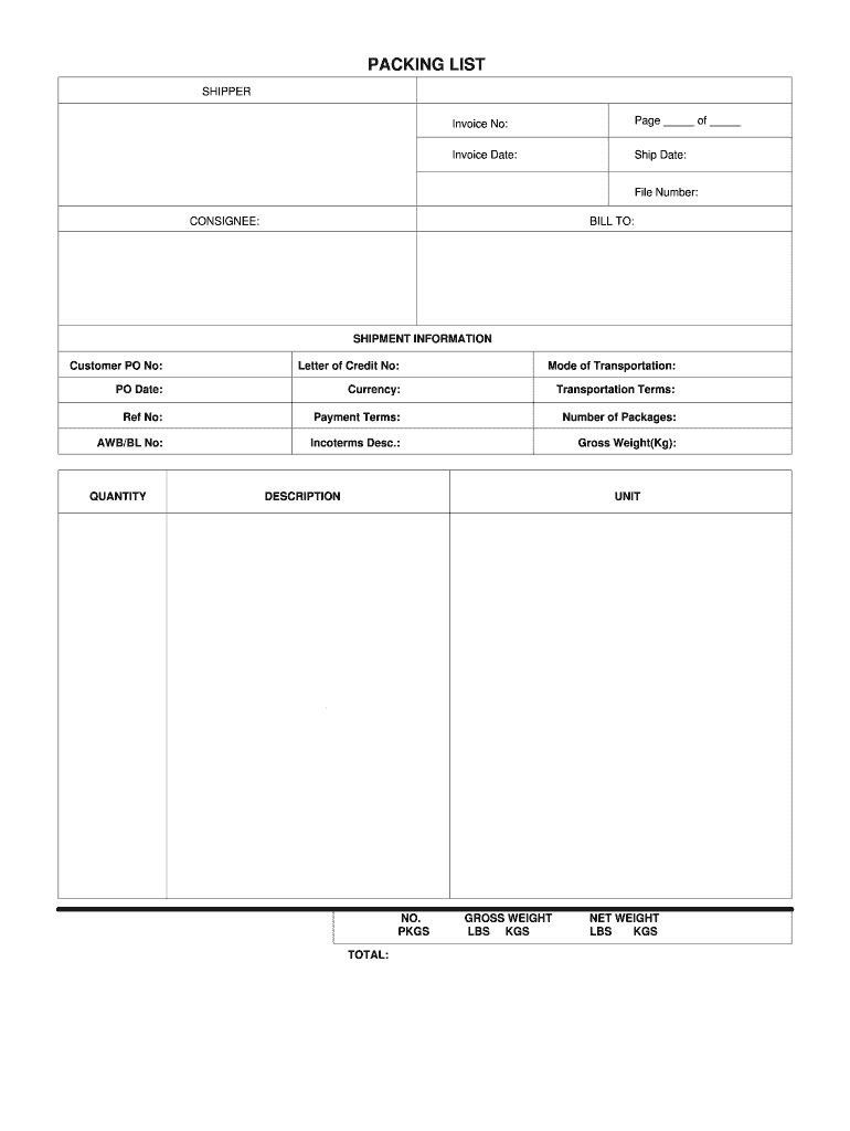 Packing Form – Tomope.zaribanks.co Pertaining To Blank Packing List Template