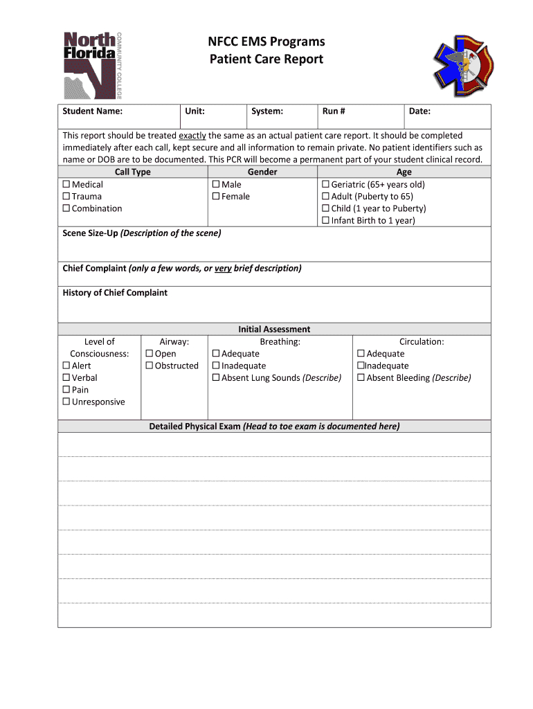 Patient Care Report – Fill Online, Printable, Fillable Pertaining To Patient Care Report Template