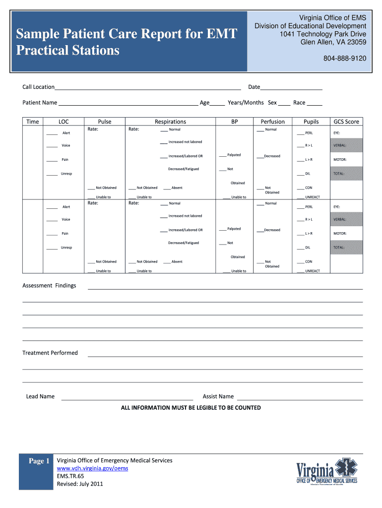 Patient Care Report - Fill Online, Printable, Fillable Regarding Patient Care Report Template