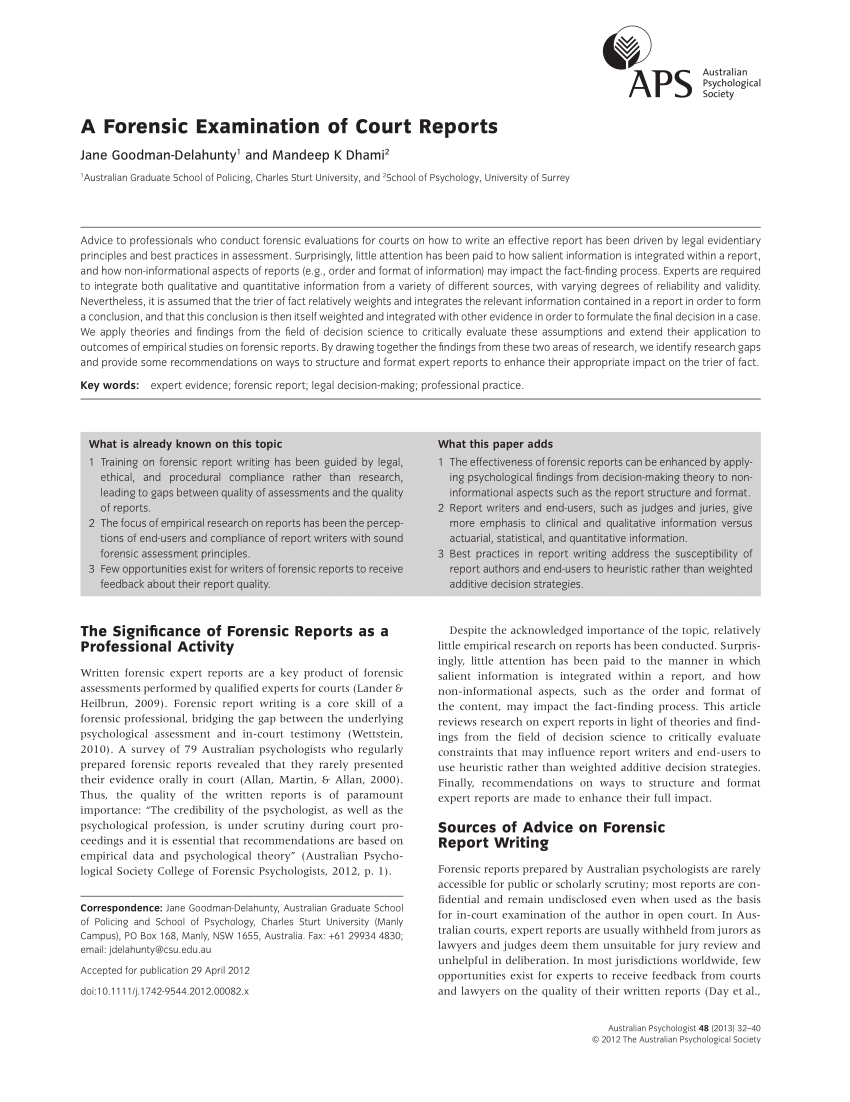 Pdf) A Forensic Examination Of Court Reports Within Forensic Report Template