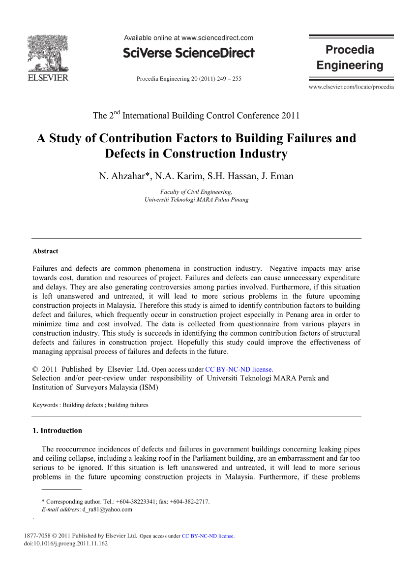 Pdf) A Study Of Contribution Factors To Building Failures Intended For Construction Deficiency Report Template