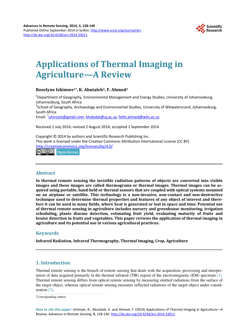 Pdf) Applications Of Thermal Imaging In Agriculture – A Review Intended For Thermal Imaging Report Template