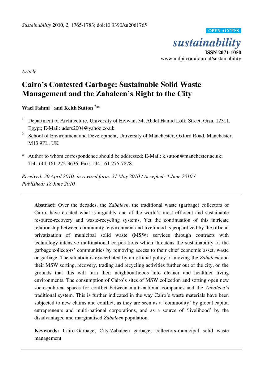 Pdf) Cairo's Contested Garbage: Sustainable Solid Waste With Waste Management Report Template