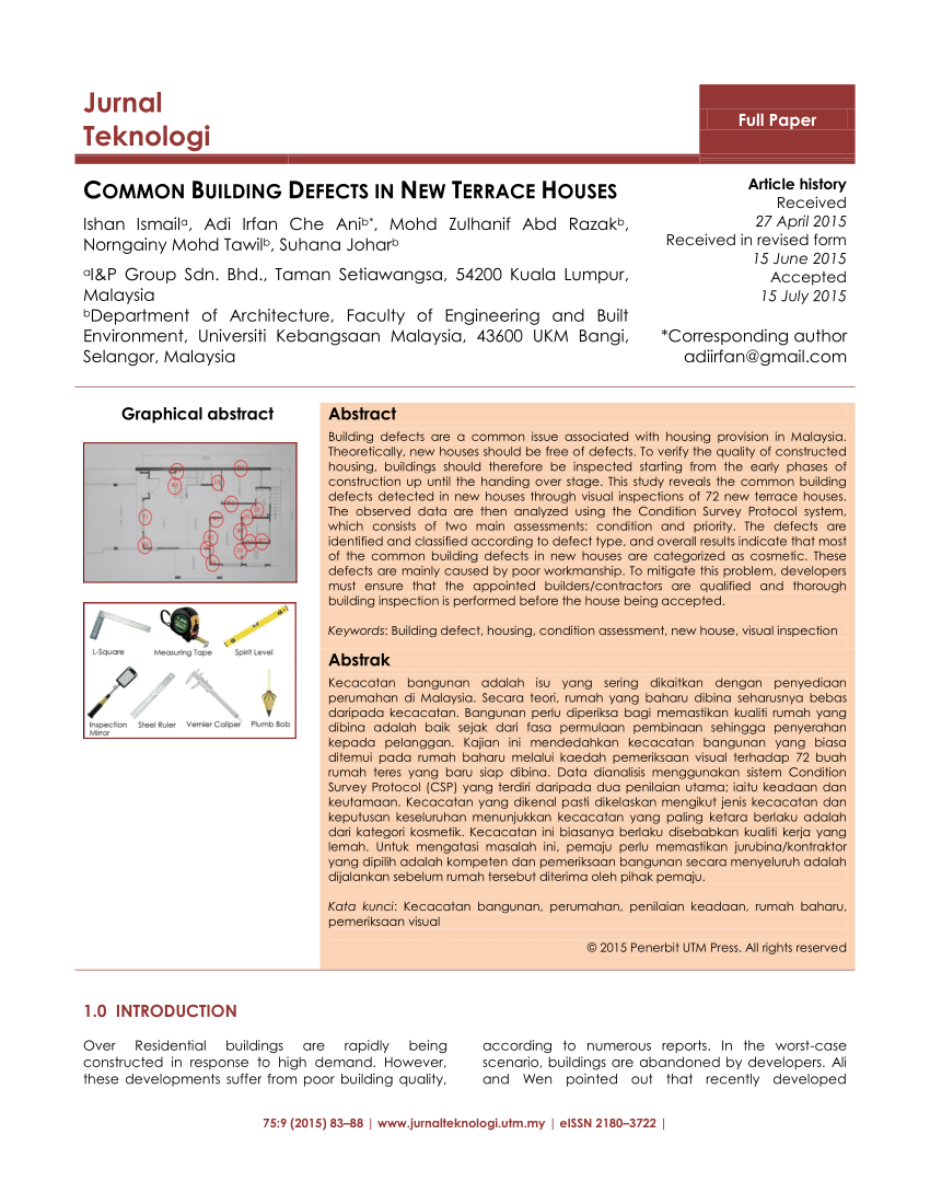 Pdf) Common Building Defects In New Terrace Houses With Regard To Building Defect Report Template