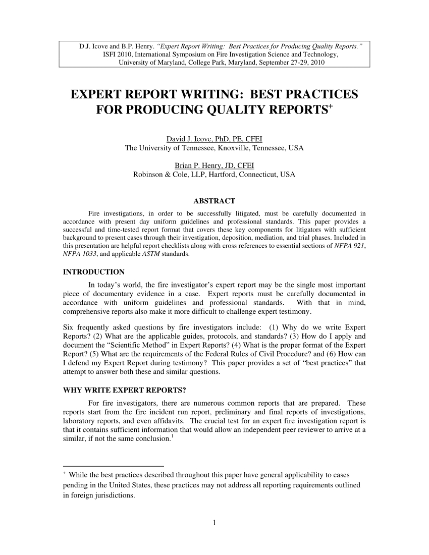 Pdf) Expert Report Writing: Best Practices For Producing For Medical Legal Report Template