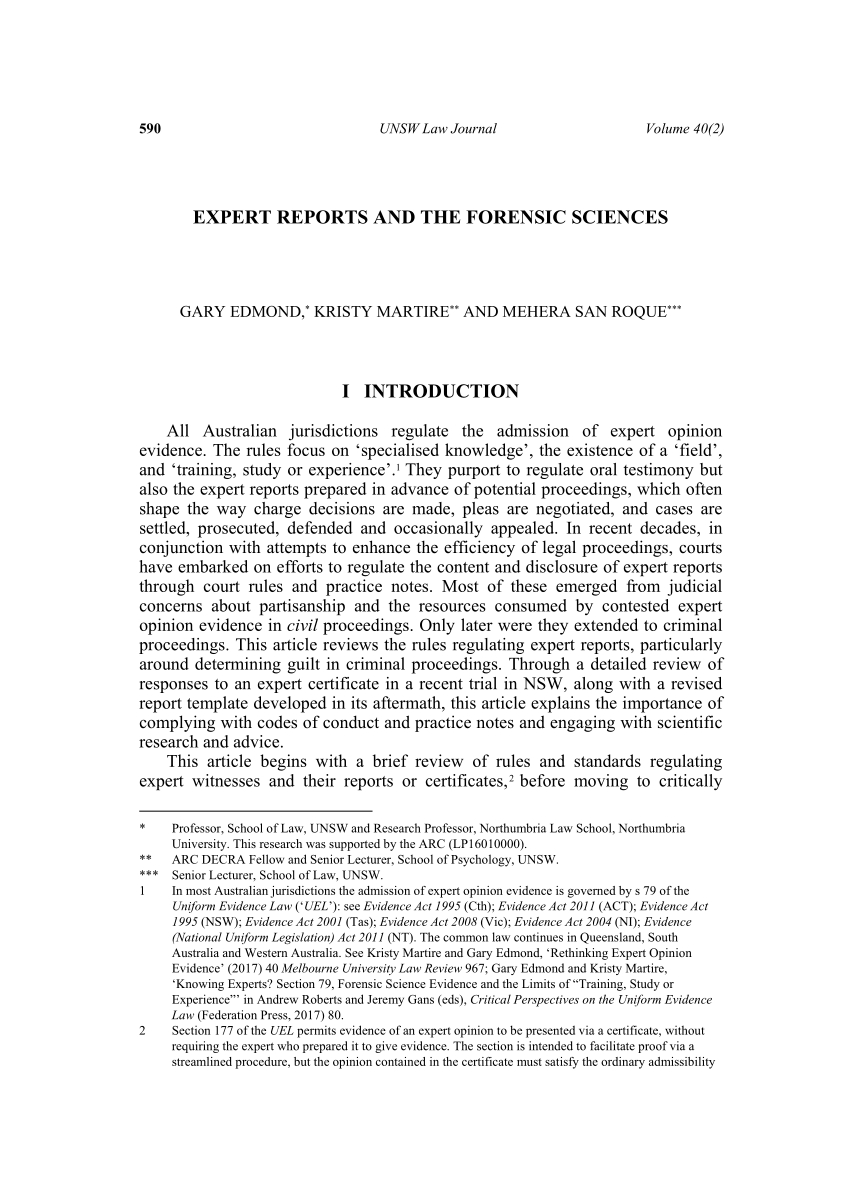 Pdf) Expert Reports And The Forensic Sciences With Expert Witness Report Template