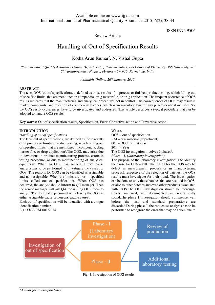 Pdf) Handling Of Out Of Specification Results Inside Failure Investigation Report Template
