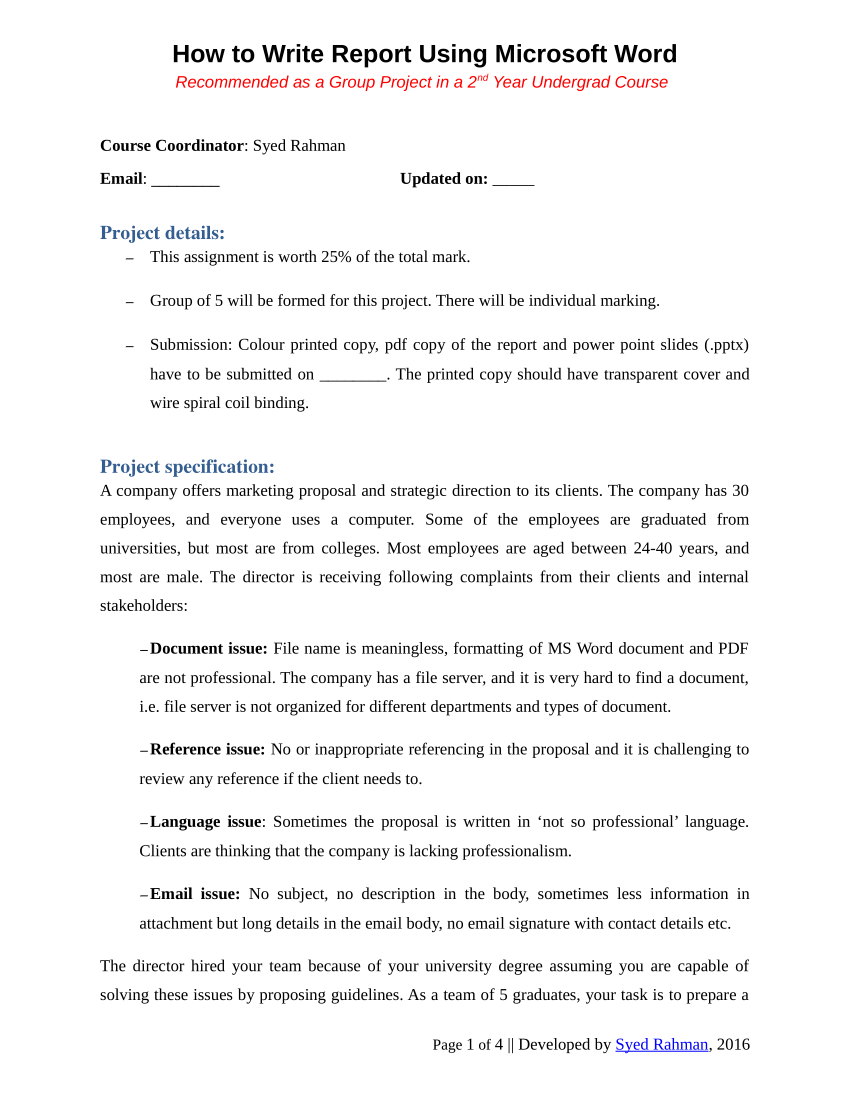 Pdf) How To Write A Report – Assignment Template With Assignment Report Template