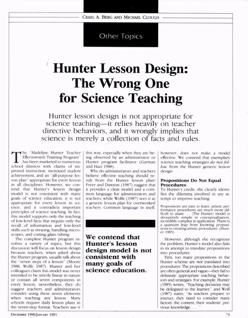 Pdf) Hunter Lesson Design: The Wrong One For Science Teaching Within Madeline Hunter Lesson Plan Template Word