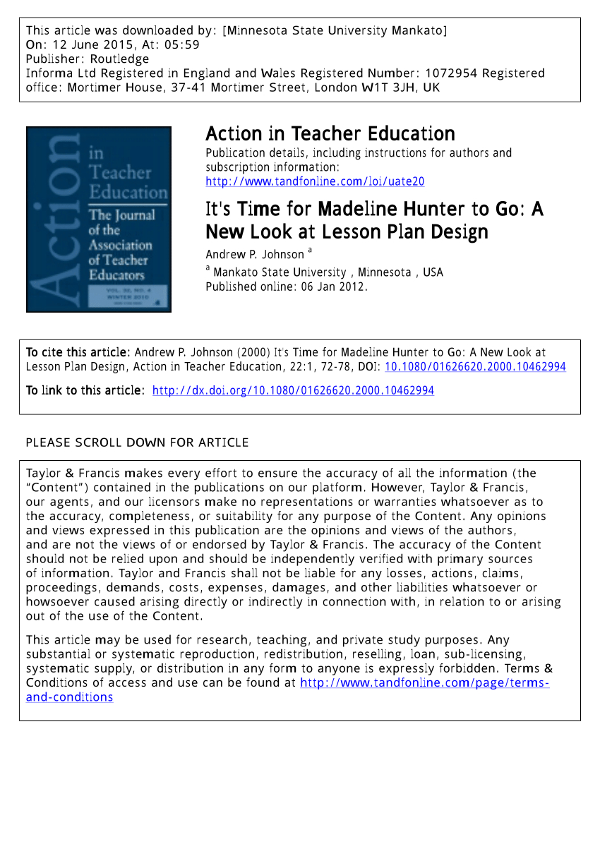 Pdf) It's Time For Madeline Hunter To Go: A New Look At Regarding Madeline Hunter Lesson Plan Blank Template