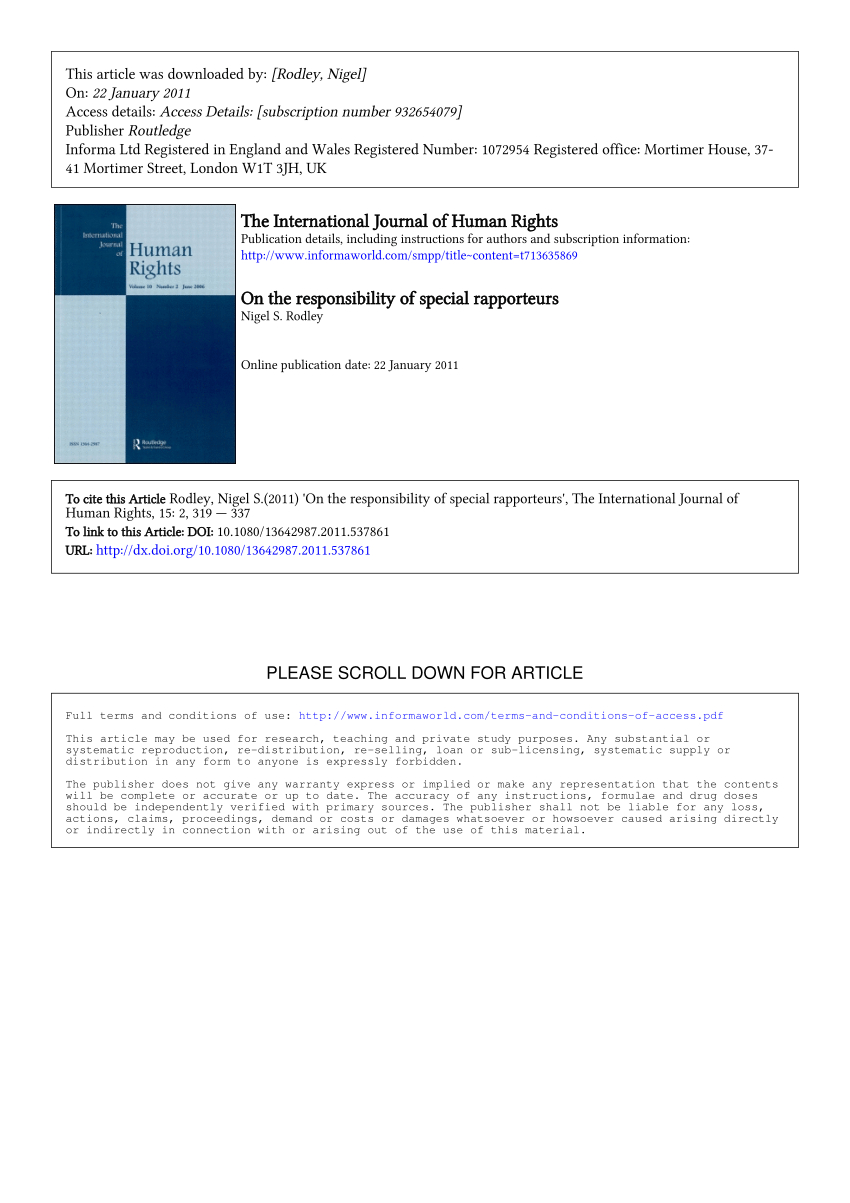 Pdf) On The Responsibility Of Special Rapporteurs Throughout Rapporteur Report Template