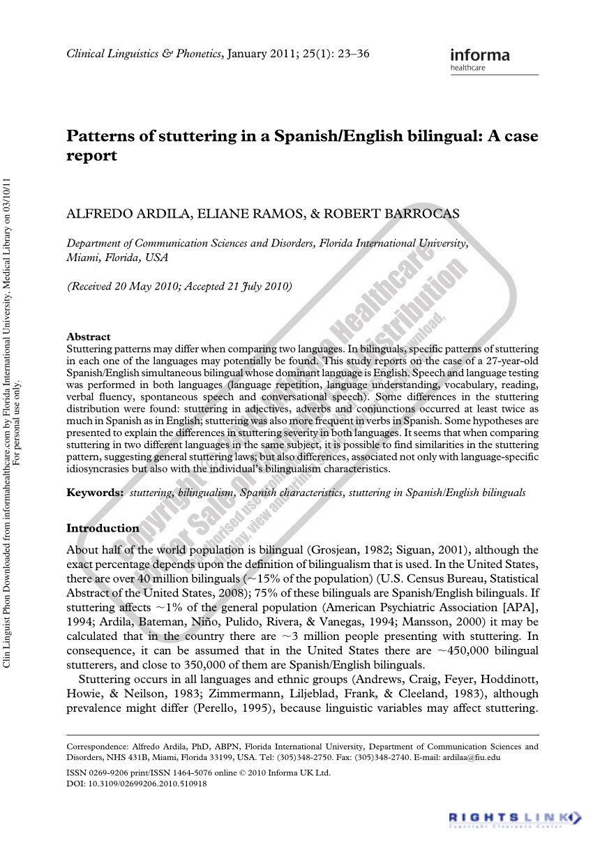 Pdf) Patterns Of Stuttering In A Spanish/english Bilingual Within Book Report Template In Spanish