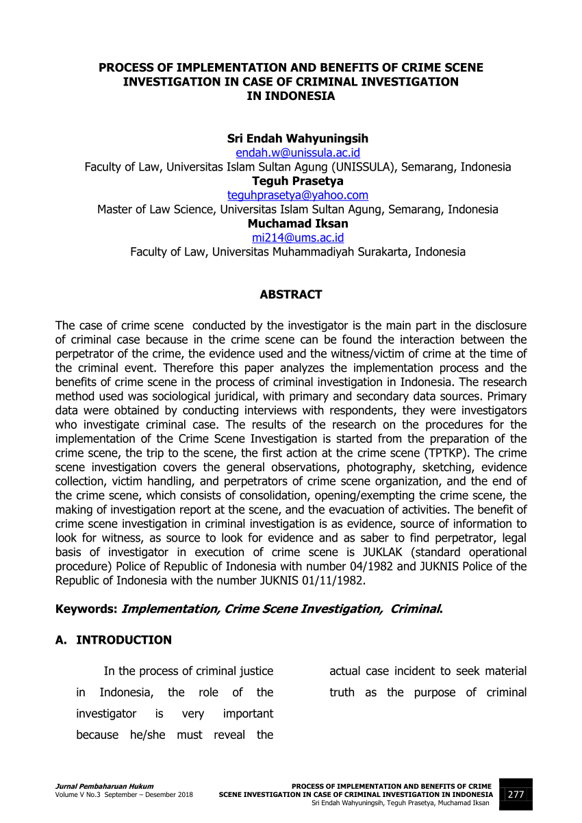 Pdf) Process Of Implementation And Benefits Of Crime Scene Within Crime Scene Report Template