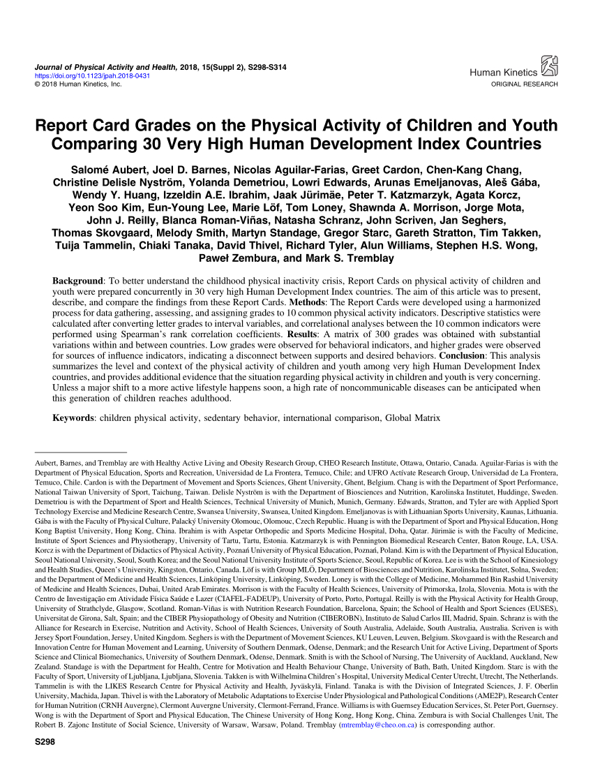 Pdf) Report Card Grades On The Physical Activity Of Children With Boyfriend Report Card Template