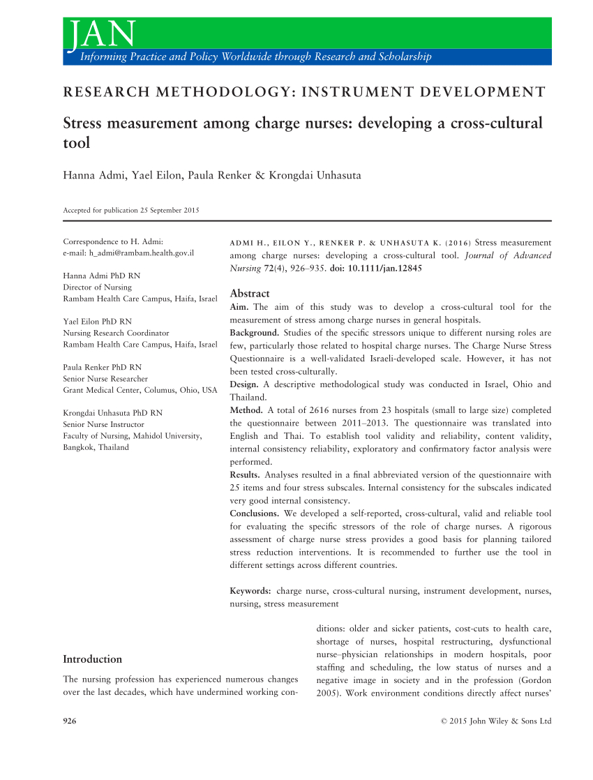 Pdf) Stress Among Charge Nurses: Tool Development And Stress With Regard To Charge Nurse Report Sheet Template