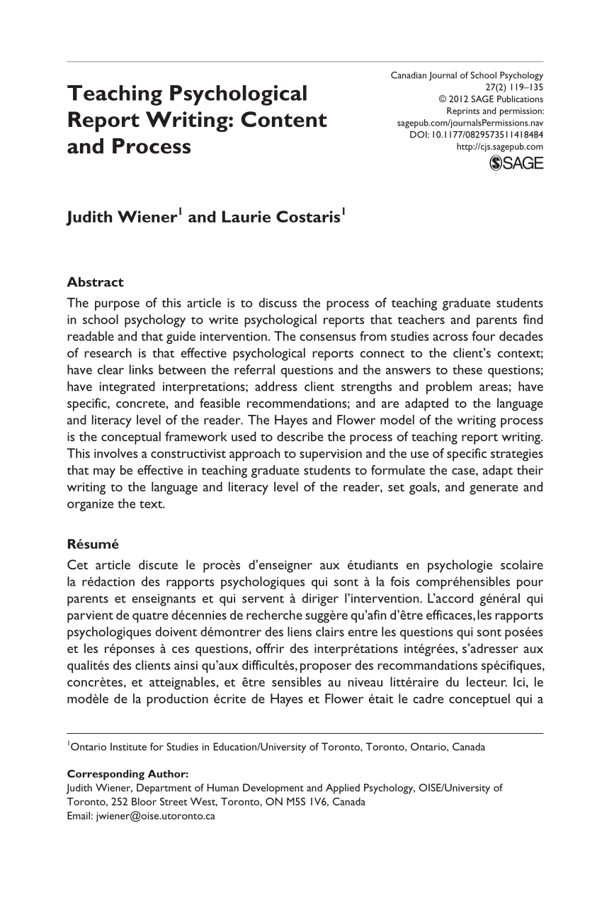 Pdf) Teaching Psychological Report Writing: Content And Process With Regard To School Psychologist Report Template