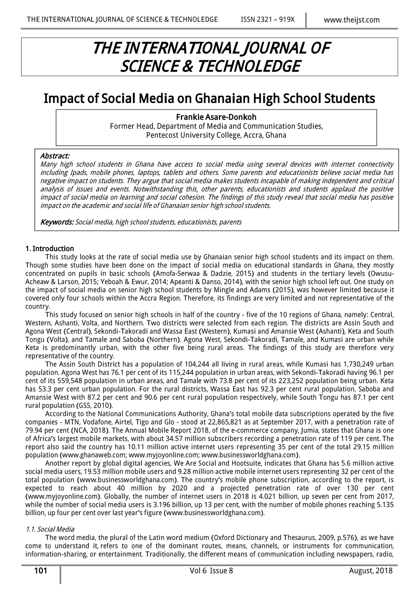 Pdf) The Impact Of Social Media On Senior Secondary School Regarding Country Report Template Middle School
