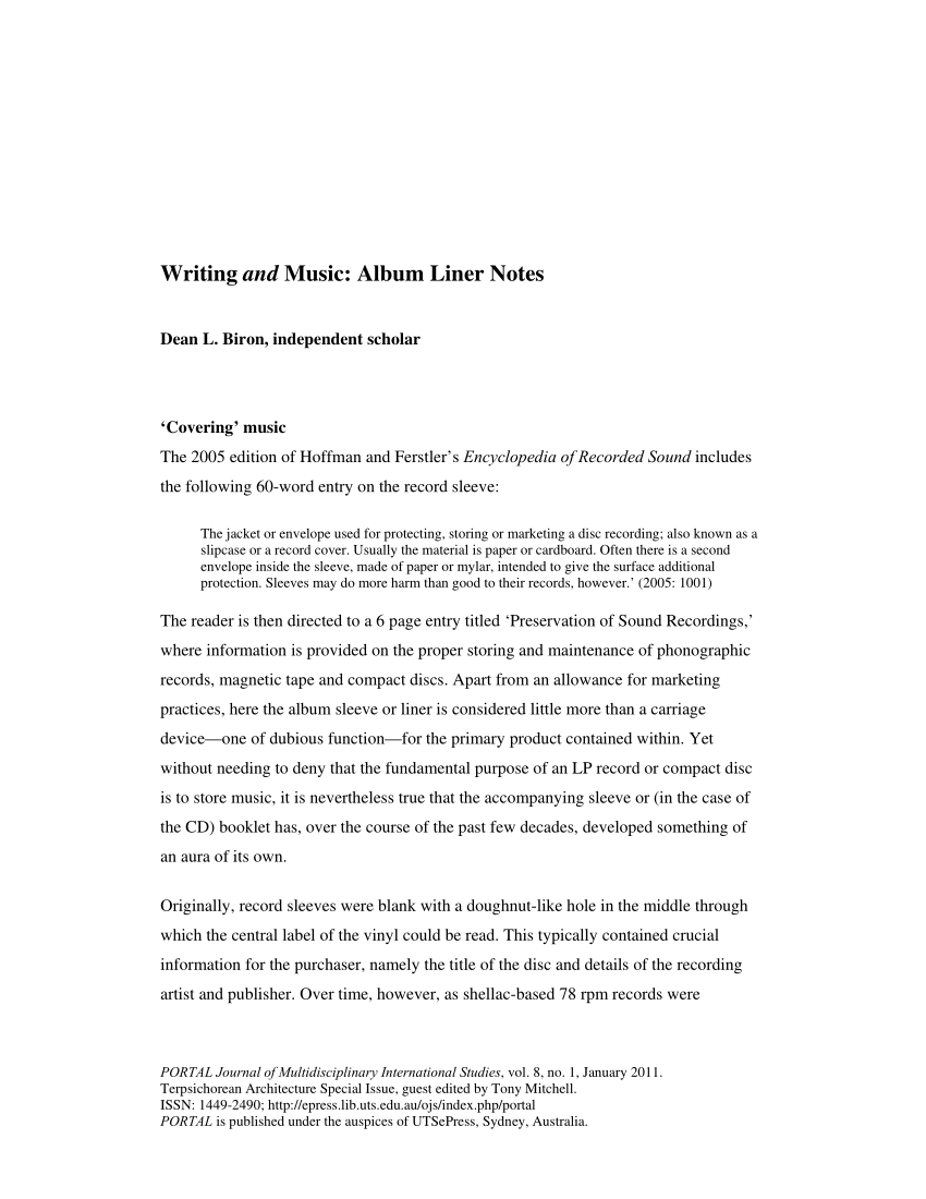 Pdf) Writing And Music: Album Liner Notes With Cd Liner Notes Template Word
